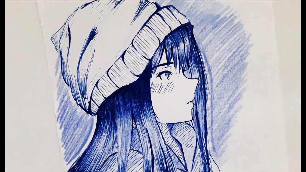 ART with a BALL PEN  Manga Girl  No Guidelines  YouTube