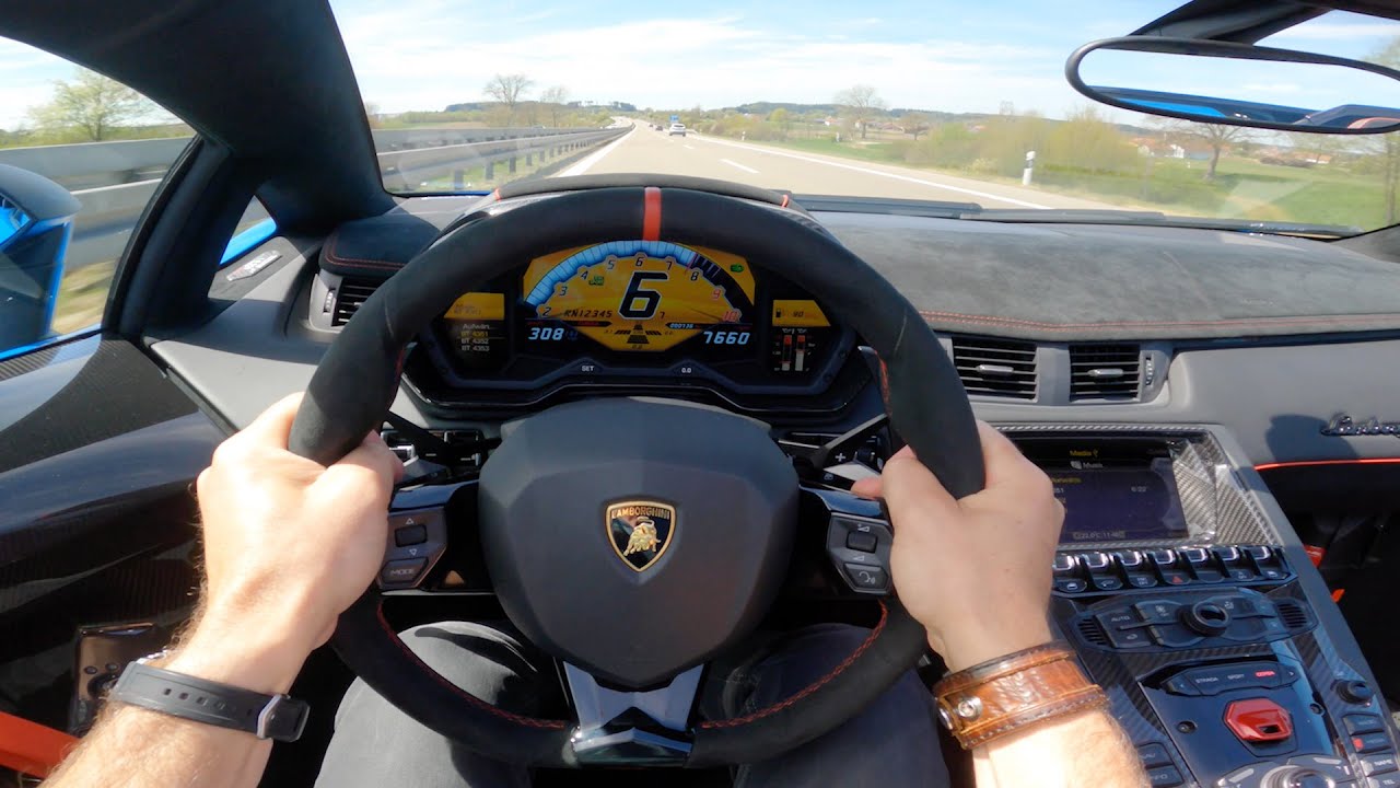 POV: 308km/h in a straight pipe Lamborghini Aventador SV Roadster on the  Autobahn ! - YouTube