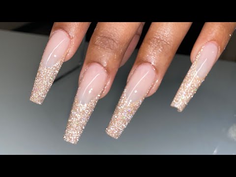 Reflective Glitter Frenchies | XL Coffin Nails | Gel-X Nails