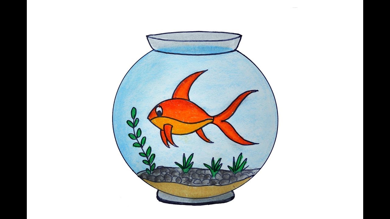 How to draw a Fish Aquarium easy and simple, Fish Tank drawing - YouTube