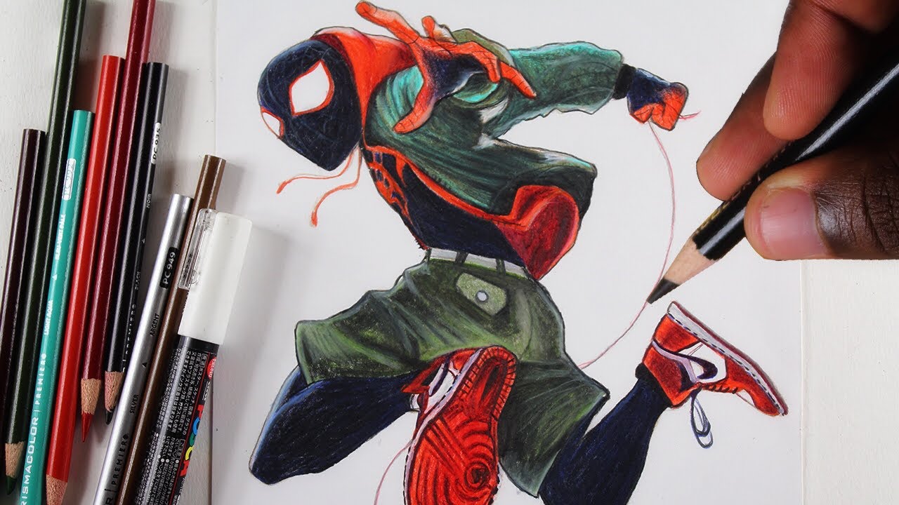 How To Draw Miles Morales Spider Man Into The Spider Verse Drawing ...