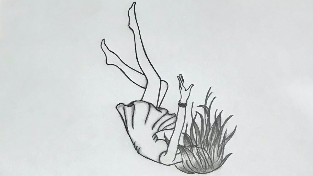 Girl Falling From Sky Drawing