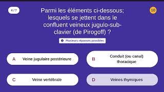 LES VEINES DE LA TETE ET DU COU -  7 QCM - Difficulté : ★★★