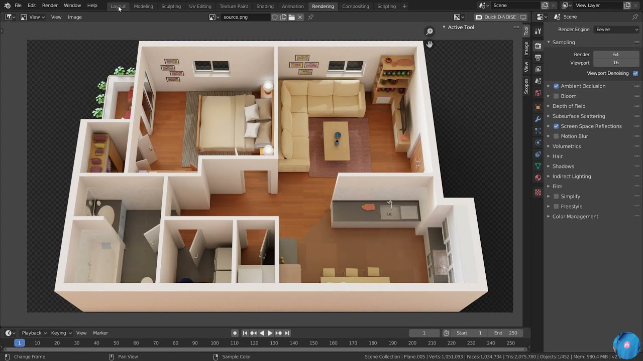 How to make 3d floor plan in Blender | Best method (Modeling ...