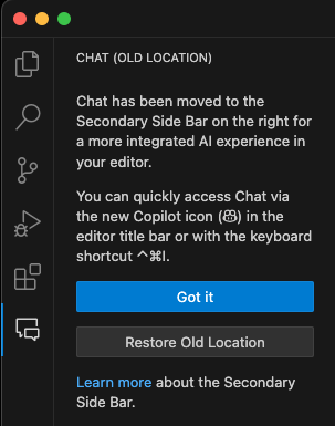 Chat view in its old location after having moved