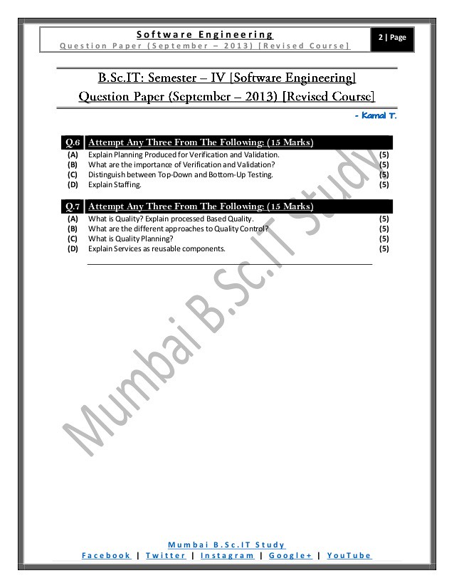 Question Paper Software Engineering Revised Course Septemb