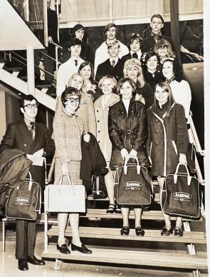 My mom and some high school classmates from Wisconsin taking their class trip to Europe in the late 60’s.