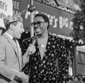 Pee-wee Herman and Eddie Murphy at the premiere of Pee-wee’s Big Adventure in 1985.