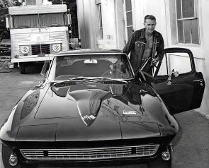 Steve McQueen with his 1966 Chevrolet Corvette Stingray 427 Coupe