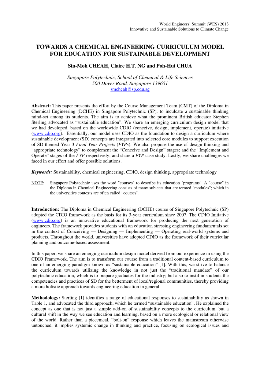 Pdf Towards A Chemical Engineering Curriculum Model For