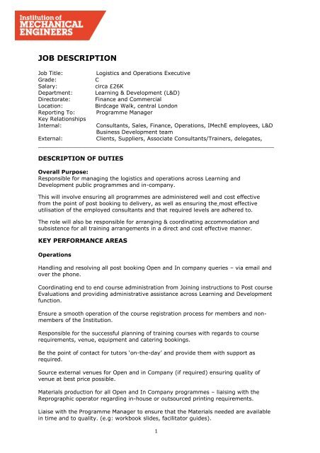 Job Description Template Institution Of Mechanical Engineers