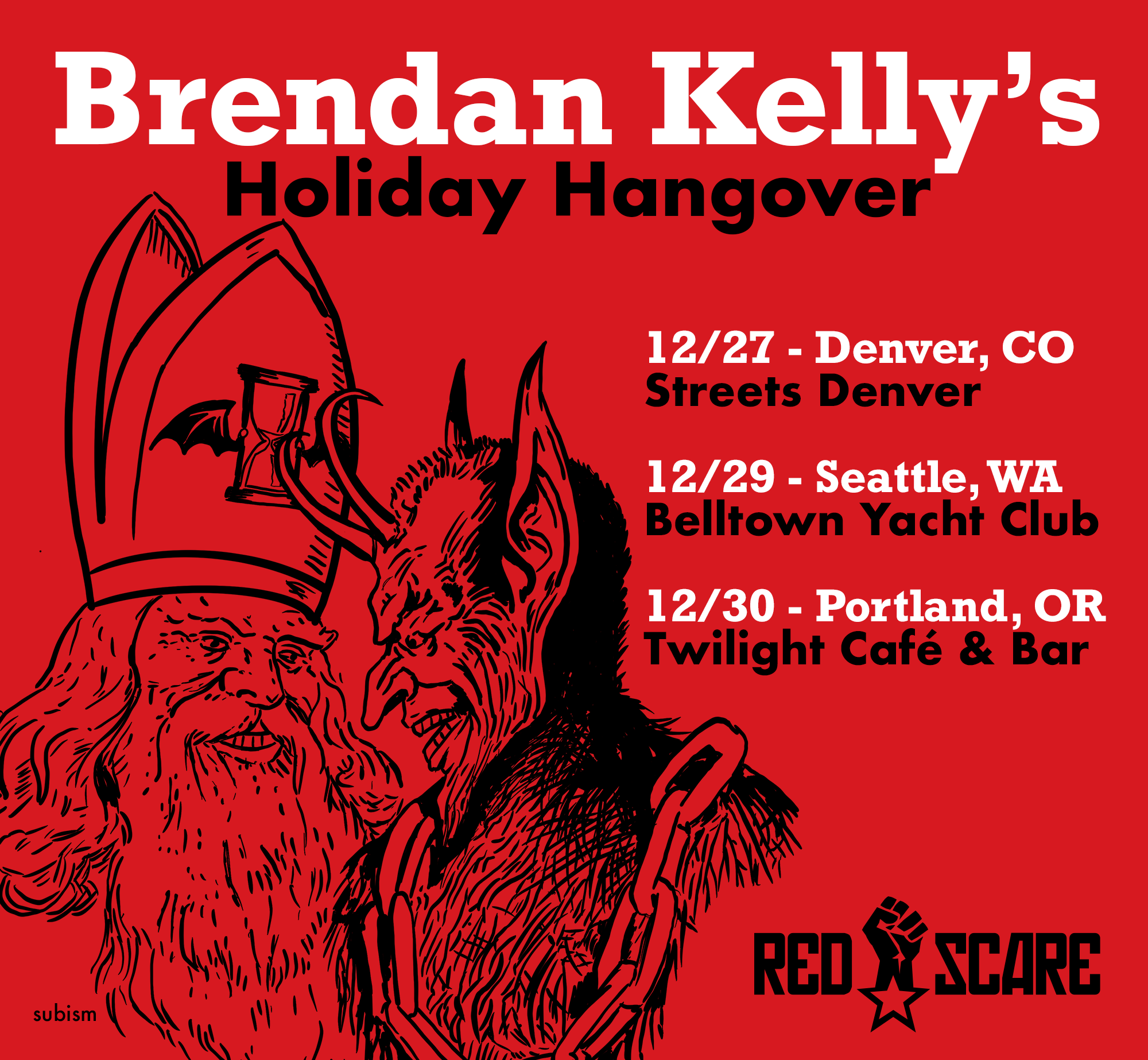 Poster for 'Brendan Kelly's Holiday Hangover' tour 2019