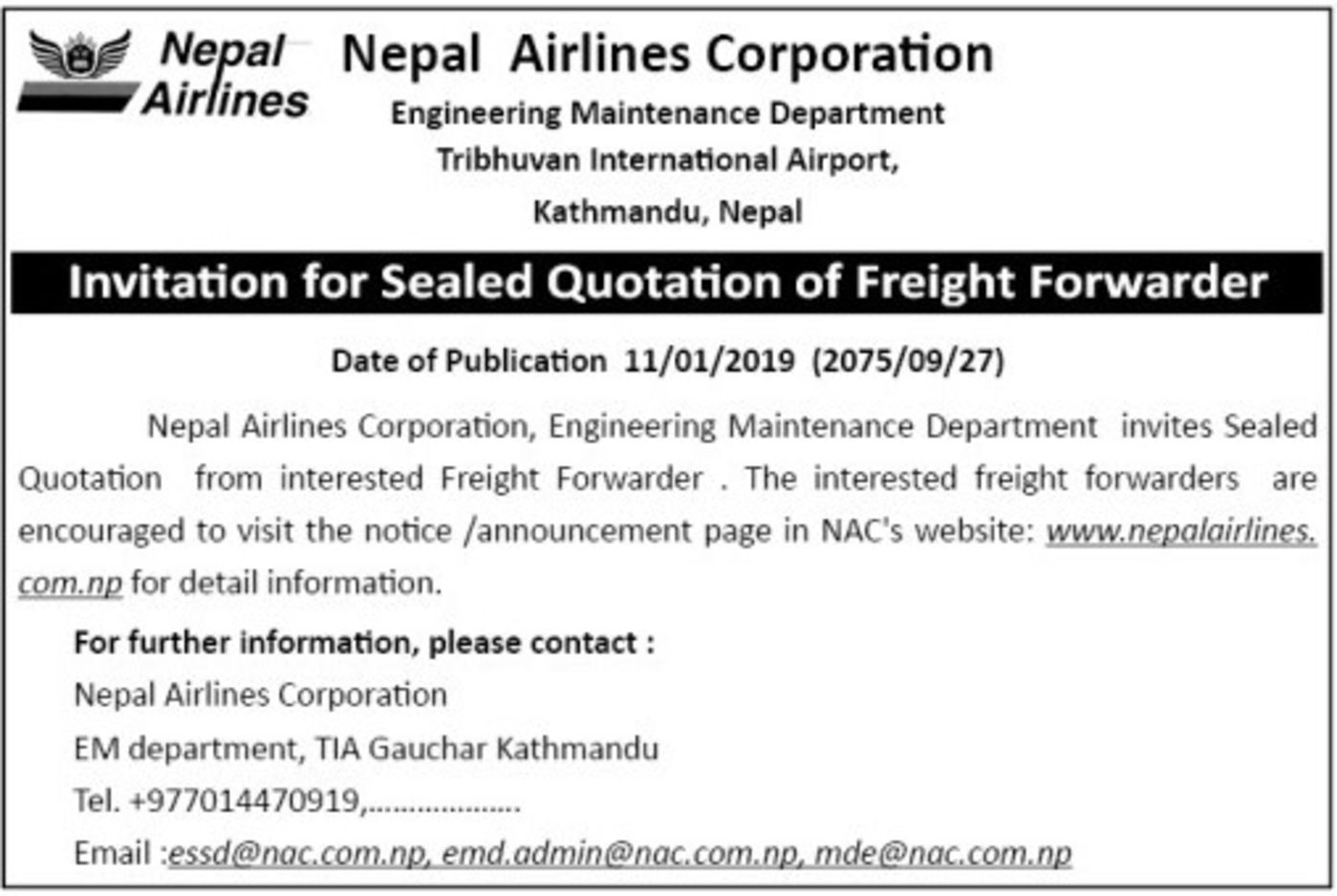 Bids And Tenders Nepal Invitation For Sealed Quotation