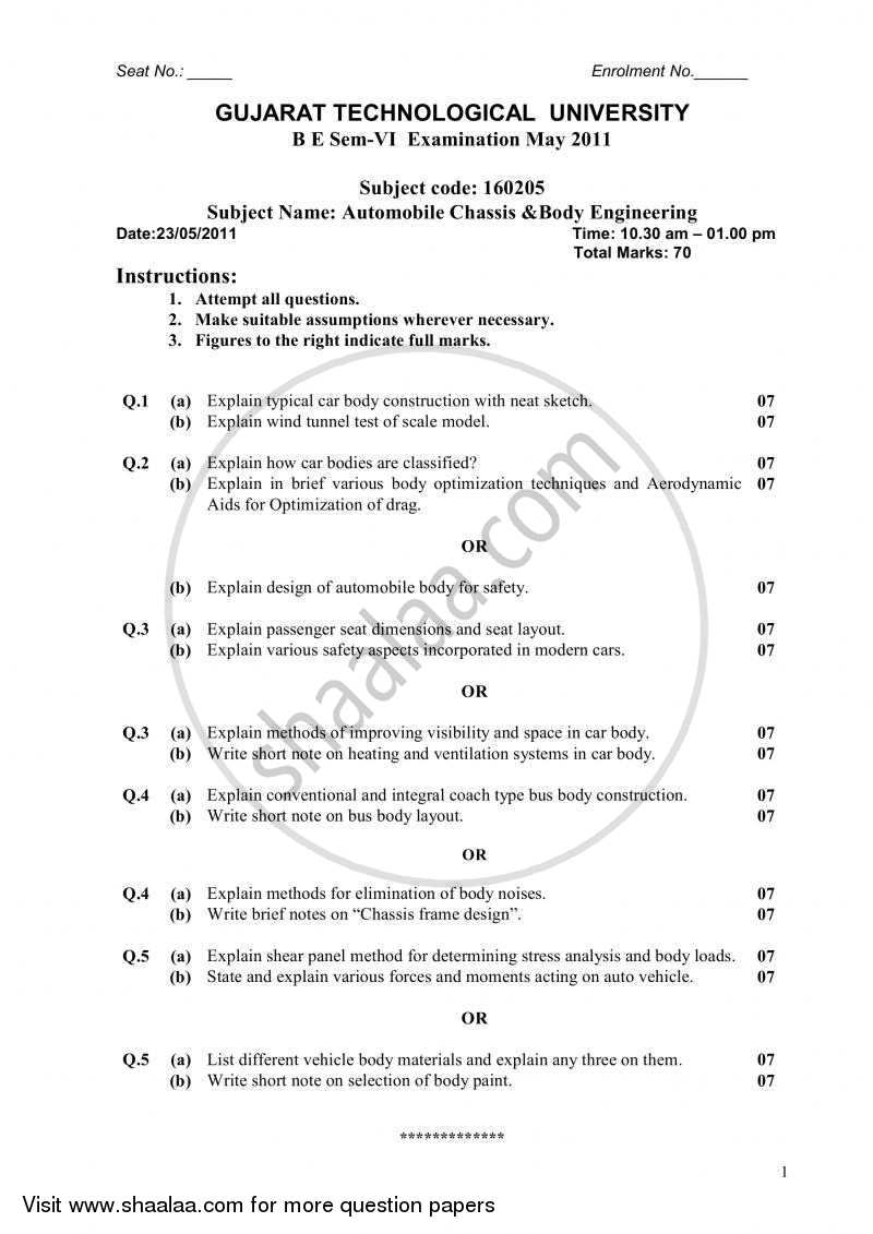 Automobile Chassis And Body Engineering 2010 2011 Bachelor