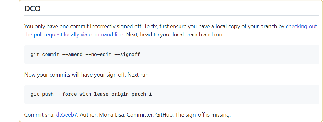 Instructions for amending a commit that is not signed off