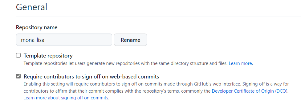 GitHub's repository-level setting for requiring sign off on commits made in the web interface