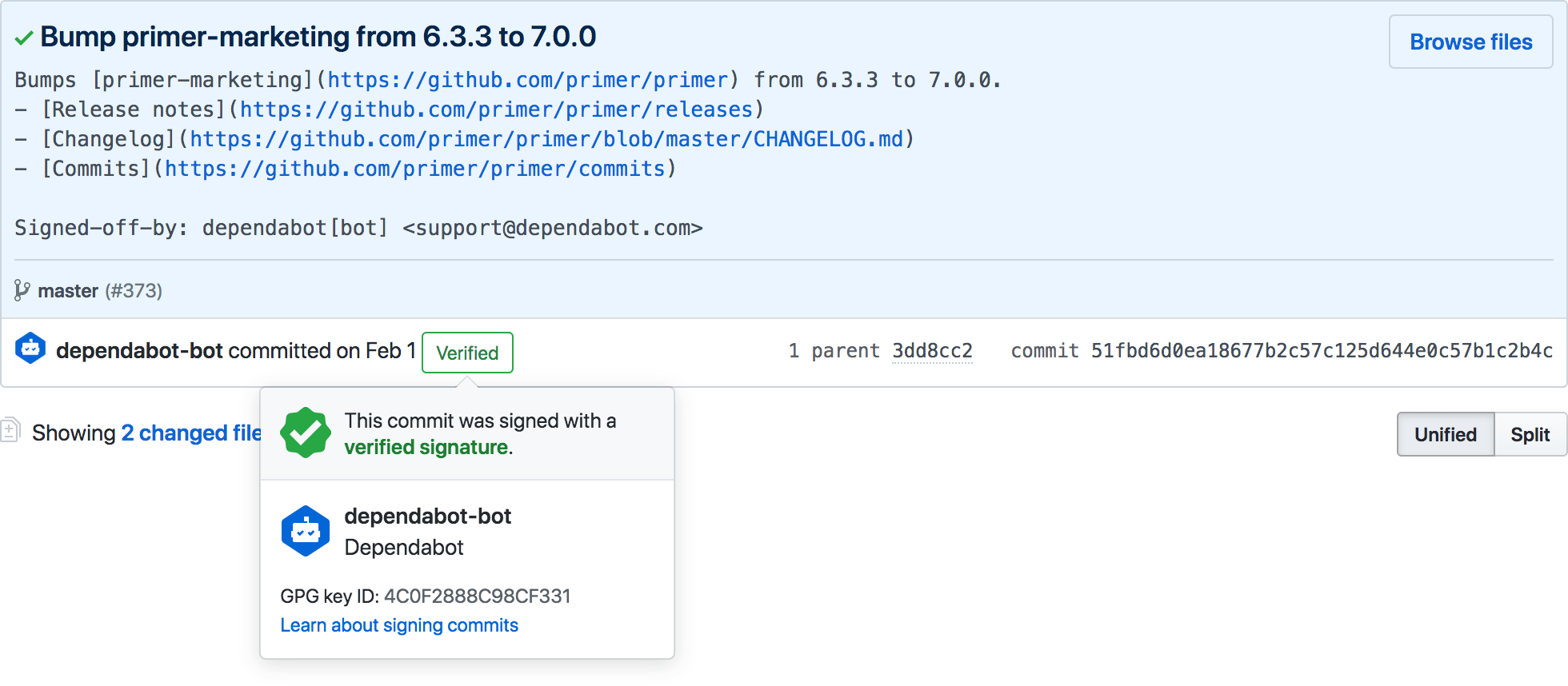 The image Badge showing a bot-signed commit for an open source project.