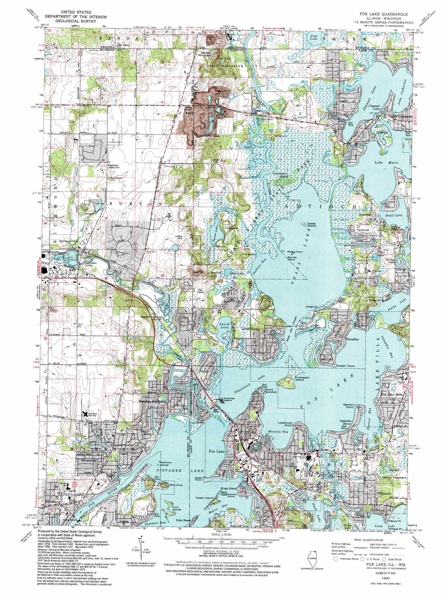 Fox Lake topographic map, IL, WI USGS Topo Quad 42088d2