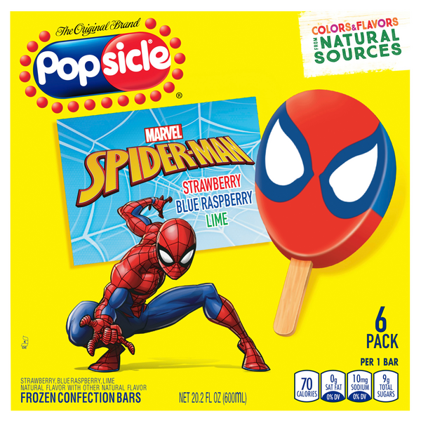 Save on Popsicle Confection Bars Spider-Man Strawberry/Blue Raspberry/Lime  - 6 ct Order Online Delivery | Stop & Shop