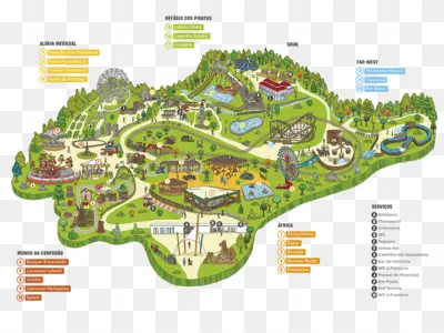 Colorful Amusement Park Map with Attractions