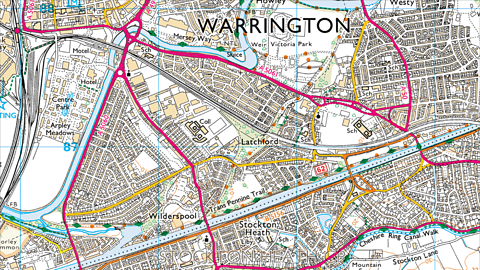 An Ordnance Survey map of Warrington