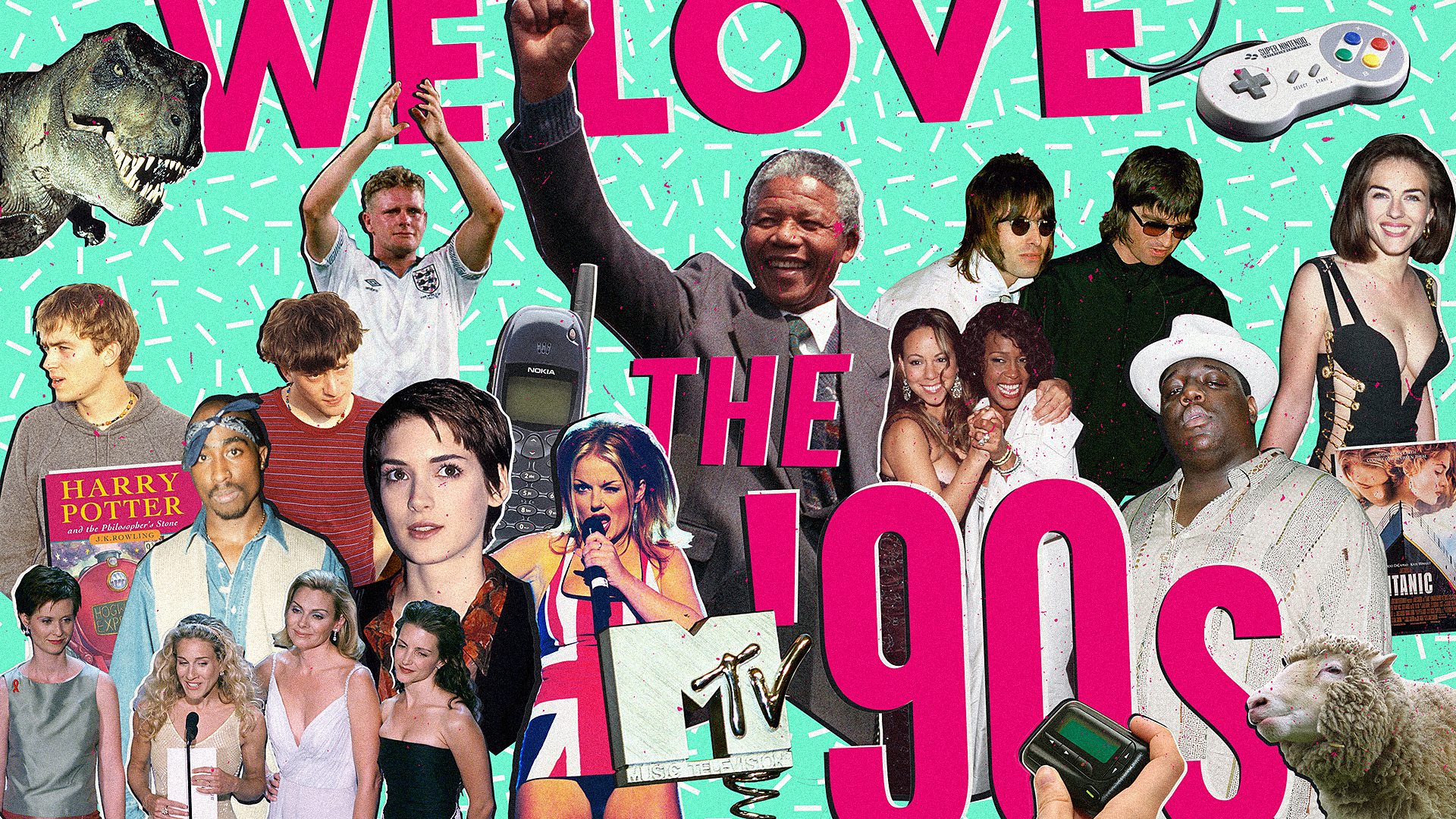 A collage of '90s popular culture