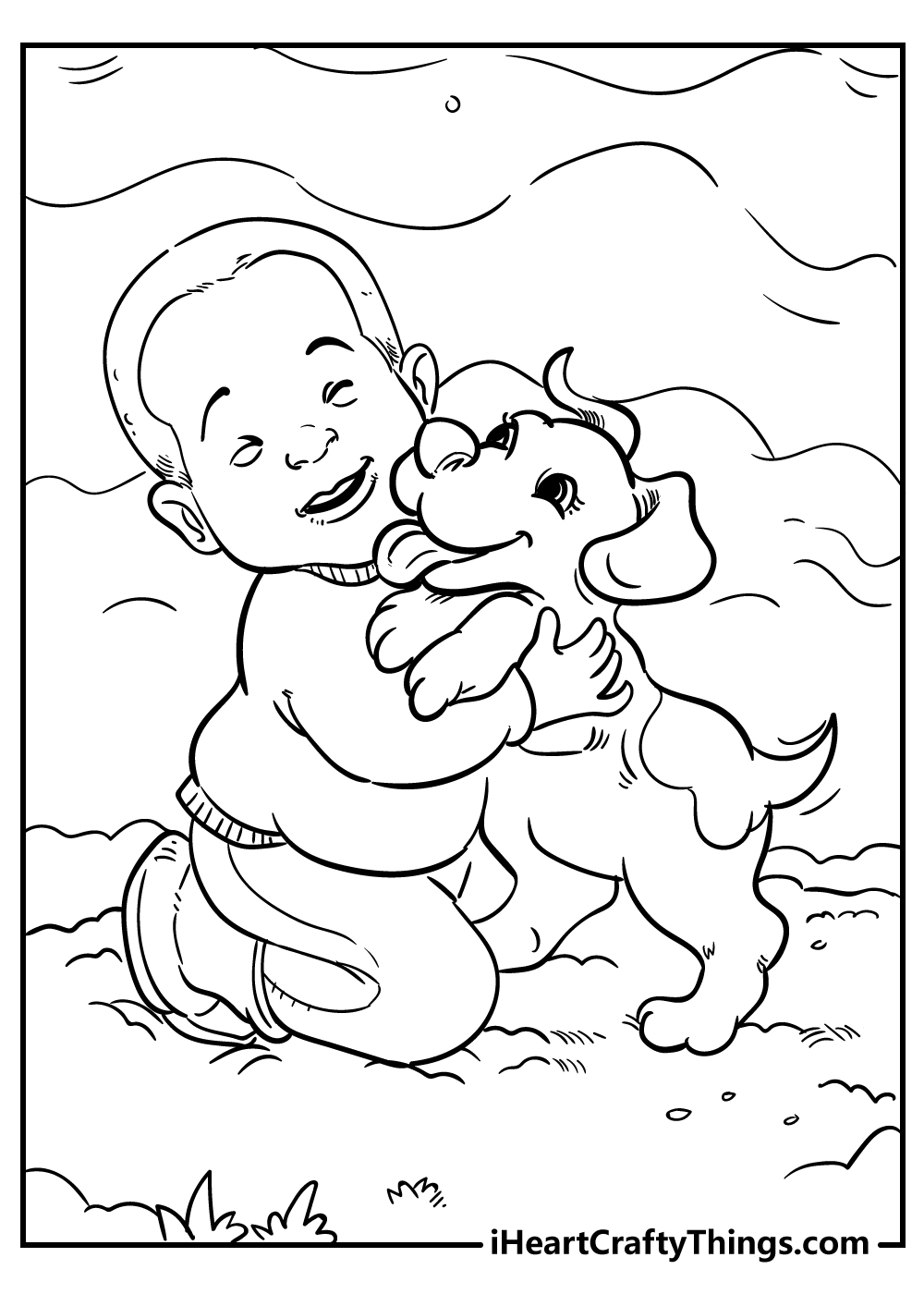 boy and dog playing coloring pages free download