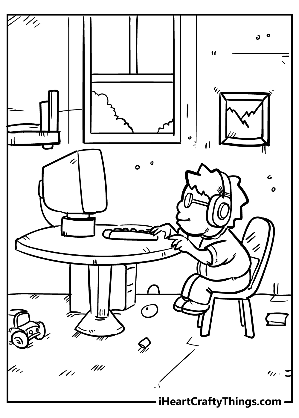 boy and computer coloring pages free download