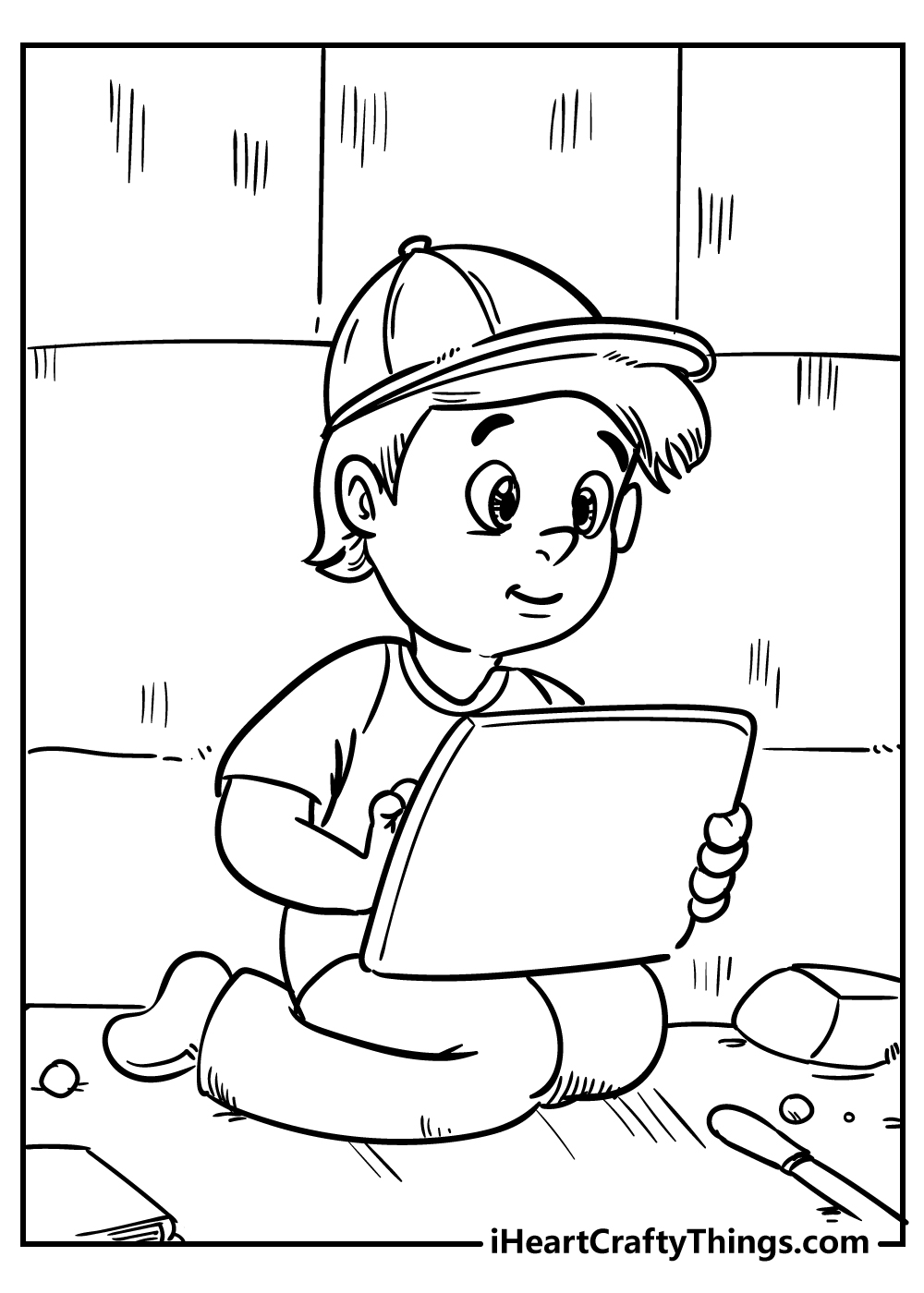 boy and tablet coloring pages free download