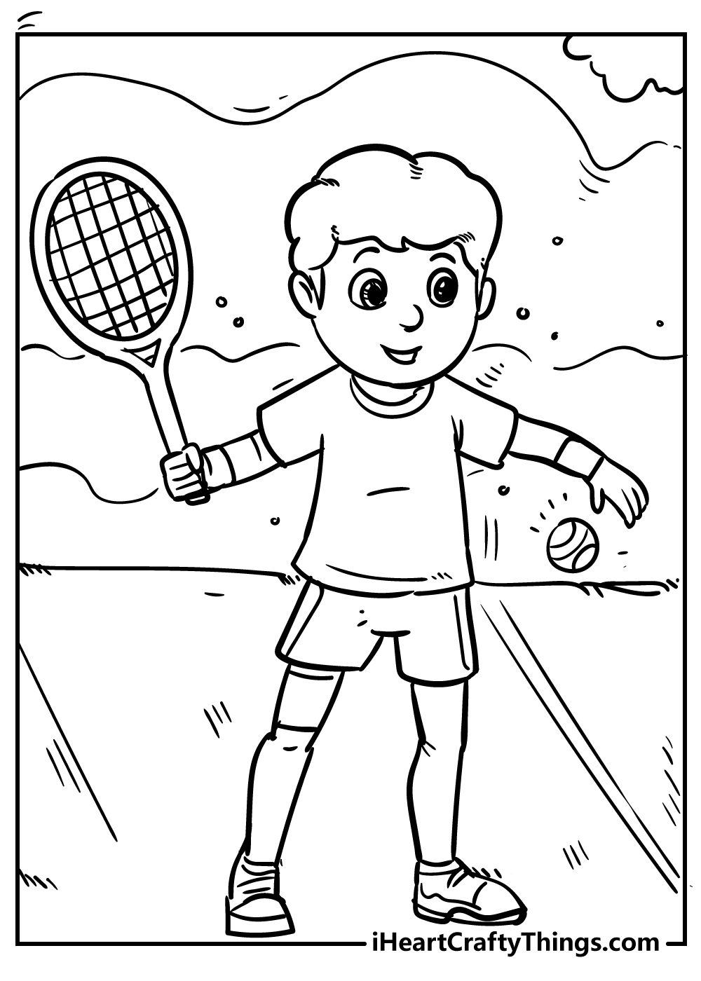 boy playing tennis coloring pages free printable