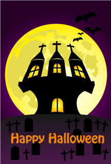 Moon and Castle Happy Halloween Card