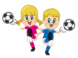 Boy and Girl Kicking Soccer Ball