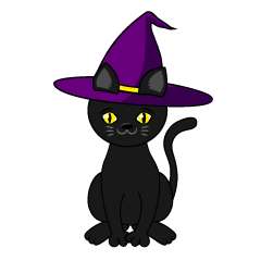 Black Cat with Witch Hat