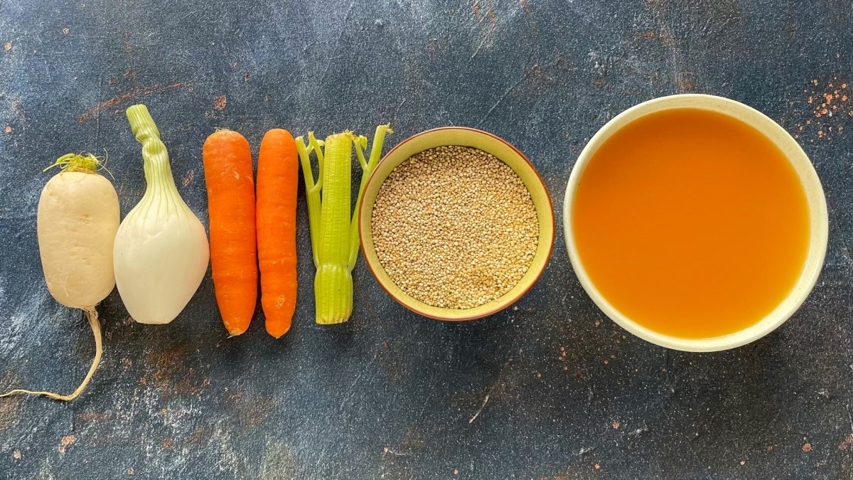 Ingredientes para elaborar sopa de quinoa