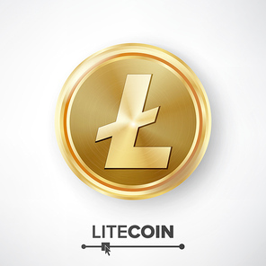 Litecoin Gold Coin Vector. Realistic Crypto Currency Money And Finance Sign Illustration. Litecoin Digital Currency Counter Icon. Fintech Blockchain.