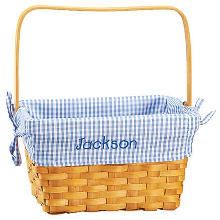 Personalized Blue Gingham Wicker Easter Basket-366644