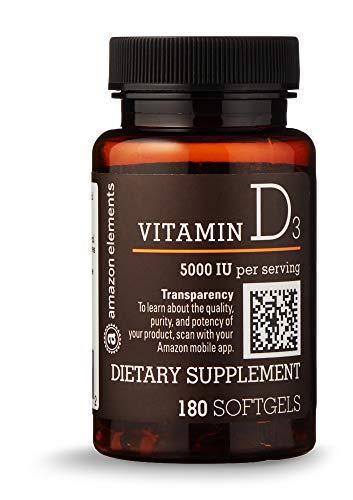 Amazon Elements Vitamin D3, 5000 IU, 180 Softgels, 6 month supply