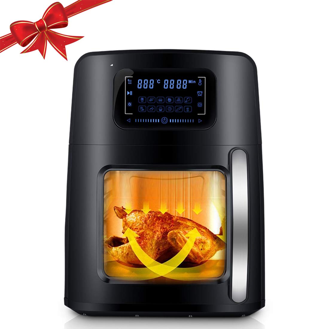 Air Fryer Oven XL with Dehydrator, 12QT 1700W 12 in 1 Electric Deep Fryer, Rotisserie, Viewing Window, LED Touchscreen, Auto Stirring, Frying Pan, Pizza Pan, Grill Racks - 7 Accessories Cooking Set