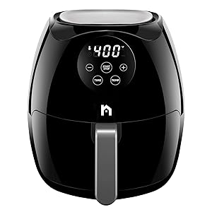 New House Kitchen Digital 3.5 LiterAir Fryer w/Flat Oil-Less Touch Screen AirFryer, Non-Stick Dishwasher-Safe Basket, Fast Healthier Food, 60 Min Timer & Auto Shut Off Off, Black