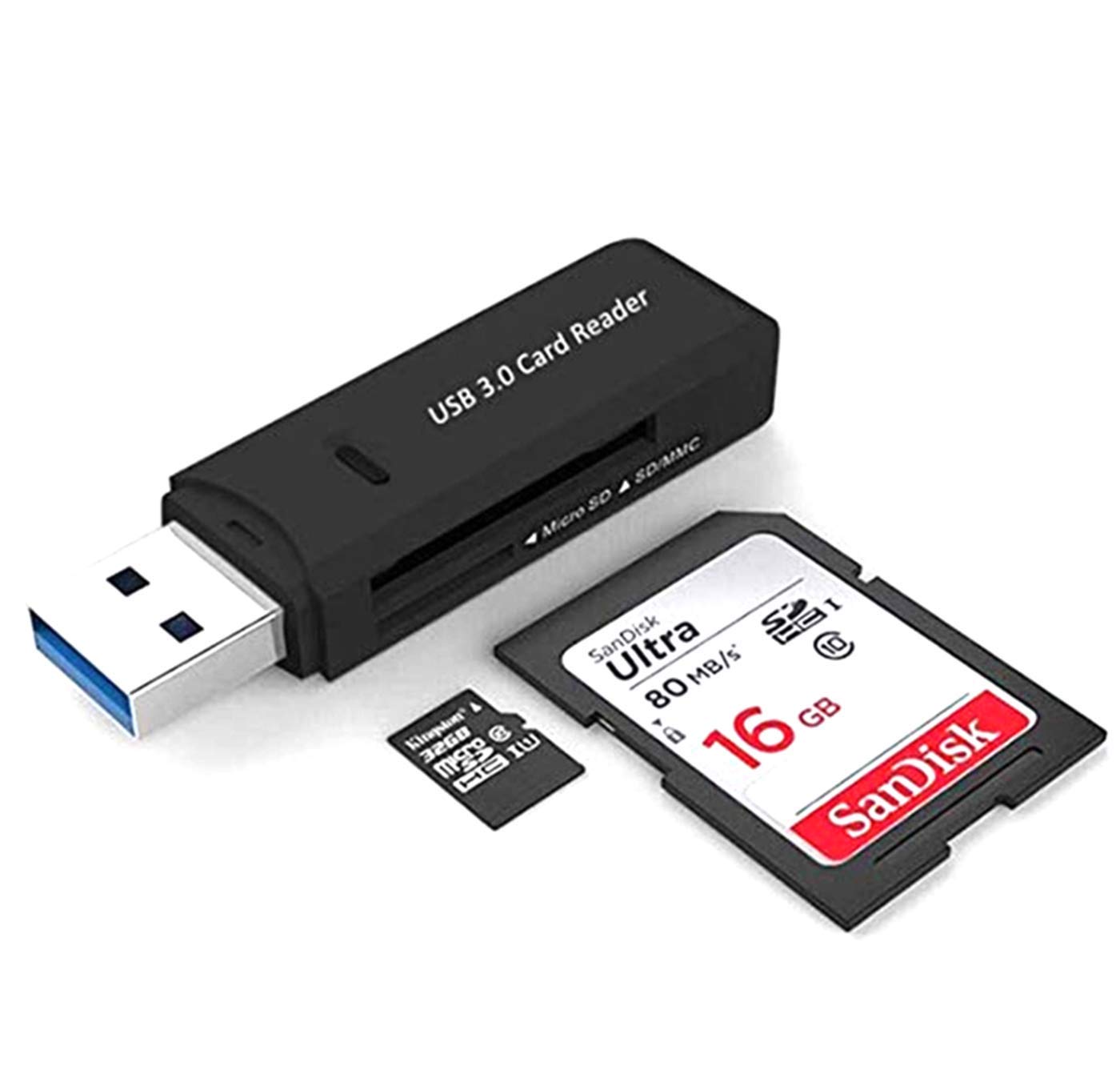 USB 3.0 Micro SD Reader for PC, Laptop, Mac, Windows, Linux, Chrome, SDXC, SDHC, SD, MMC, RS-MMC, Micro SDXC Micro SD, Micro SDHC Card and UHS-I Cards (Black)