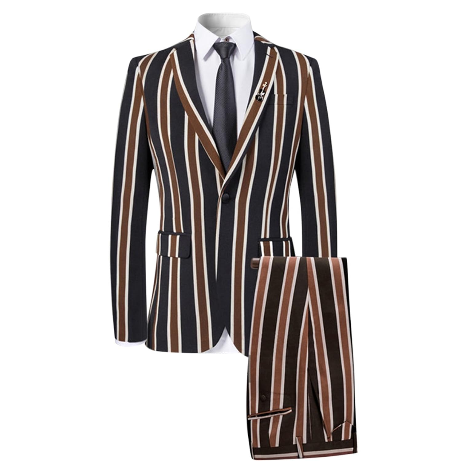 1920s Mens Suits | Gatsby, Gangster, Peaky Blinders Colored Striped 3 Piece Suit Slim Fit Tuxedo Blazer Jacket Pants Vest Set  AT vintagedancer.com