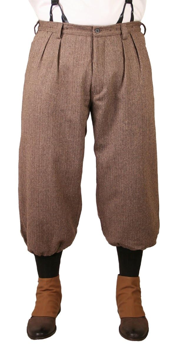 1930s Wide Leg Pants, Overalls, Beach Pajamas, Shorts Wool Blend Herringbone Tweed Knickers Historical Emporium Mens  AT vintagedancer.com