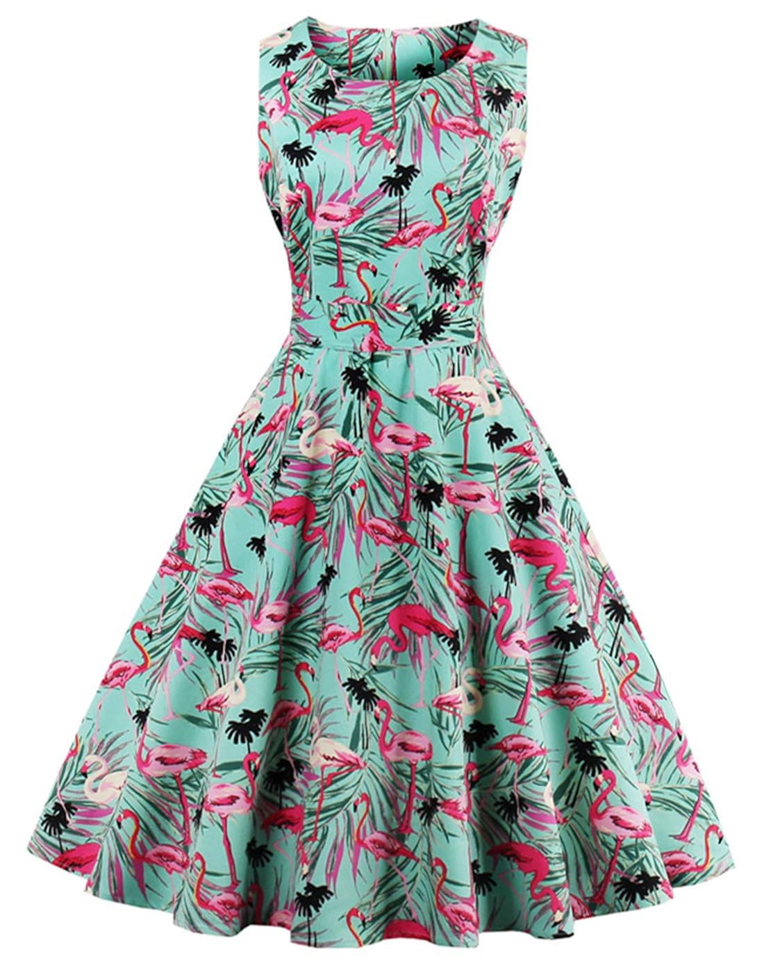 Rockabilly Dresses | Rockabilly Clothing | Viva Las Vegas Wellwits Womens Tropical Leaf Flamingo Hepburn 1950s Vintage Swing Dress  AT vintagedancer.com