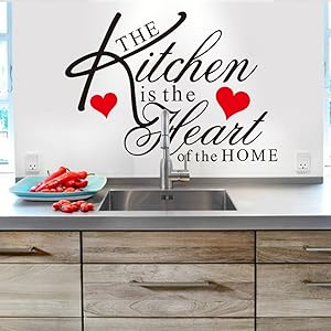 Witkey The Kitchen is the Heart of the Home Red Heart Wall Decal Sticker Art Mural Home Décor Quote DIY