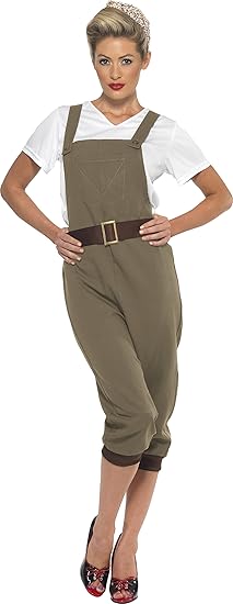 1940s Swing Pants & Sailor Trousers, Shorts & Overalls Smiffys Womens WW2 Land Girl Costume Top Dungarees and Headscarf Size: 12-14 Colour: Green 44438 £28.22 AT vintagedancer.com