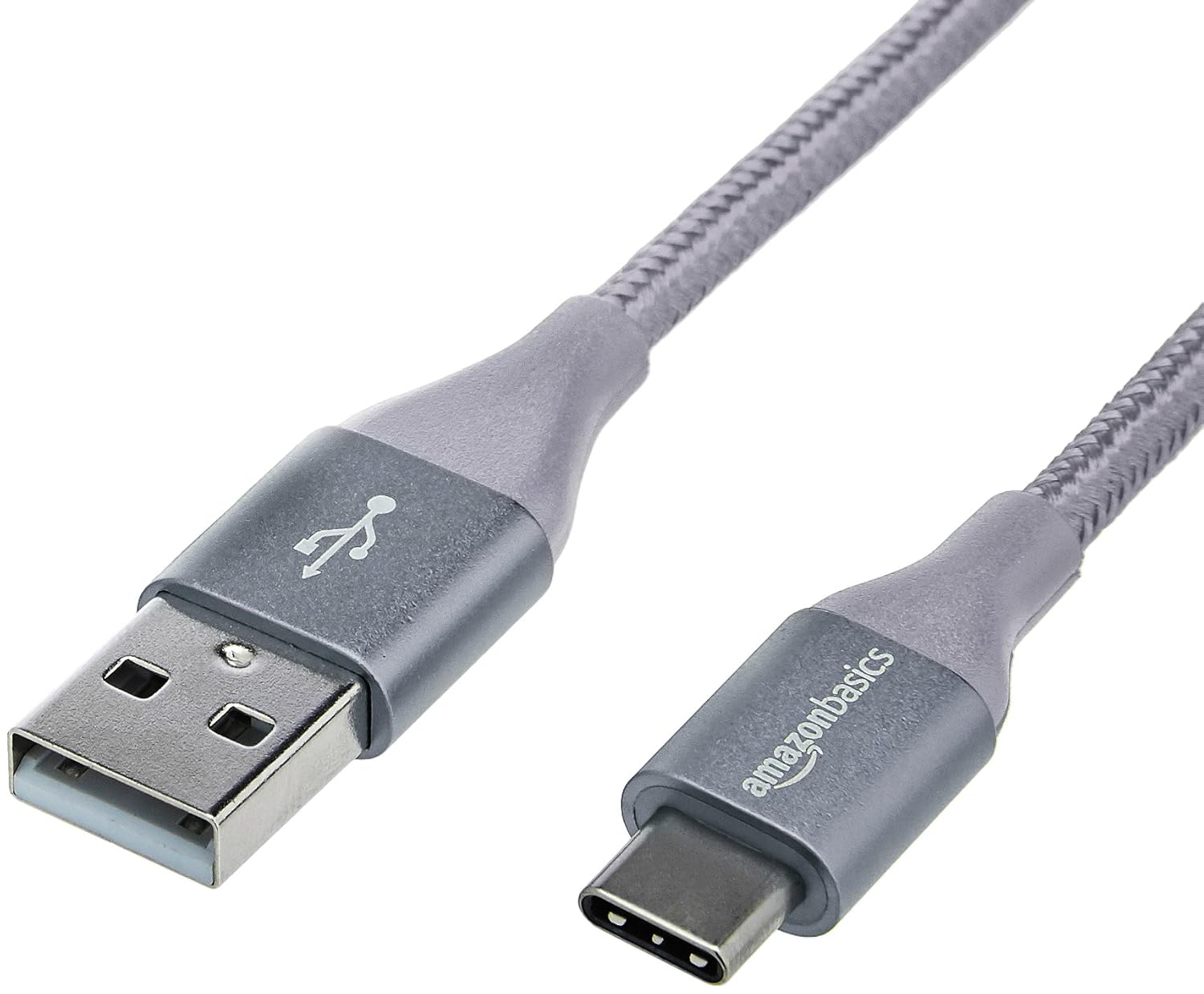 AmazonBasics Double Braided Nylon USB Type-C to Type-A 2.0 Male Cable | 10 feet, Dark Grey