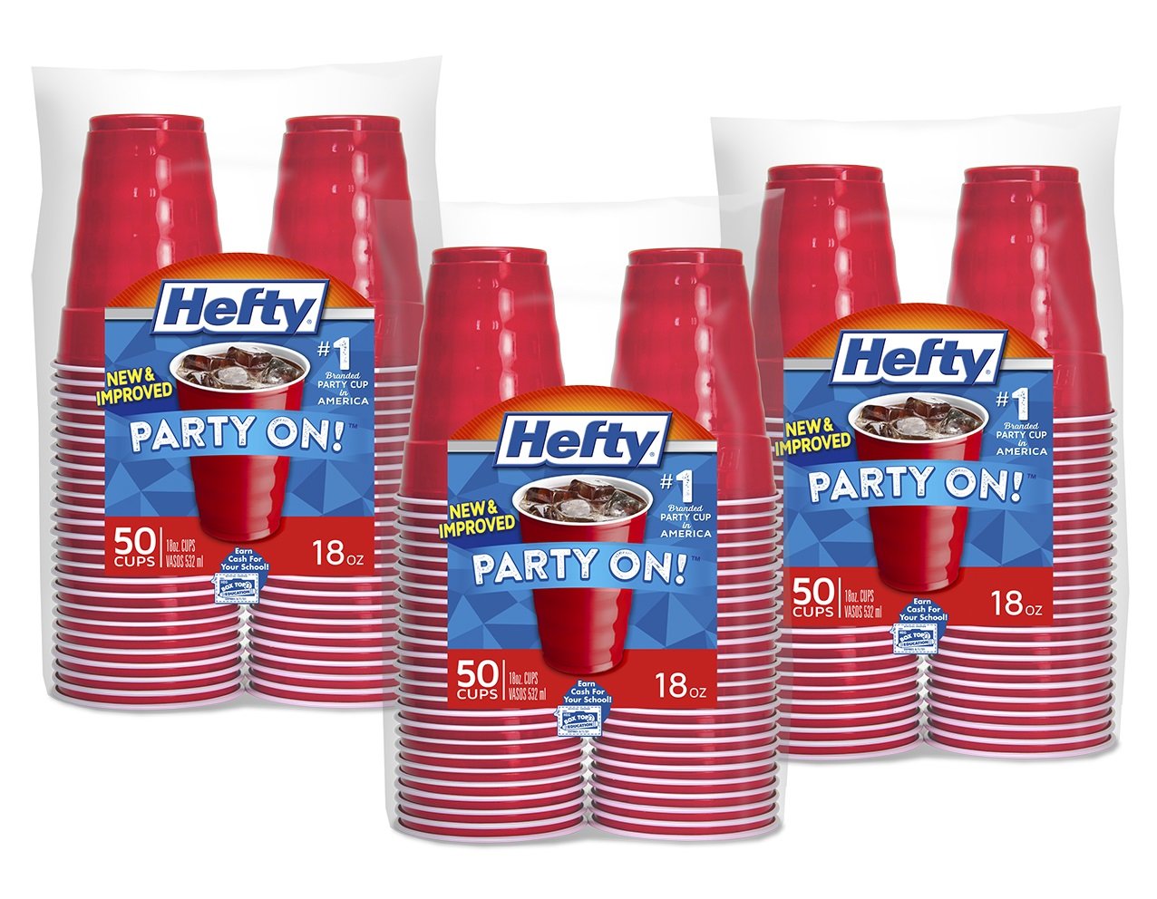 Hefty Red Plastic Party Cups -18 Ounce, 3 Packages of 50 Cups (150 Total)