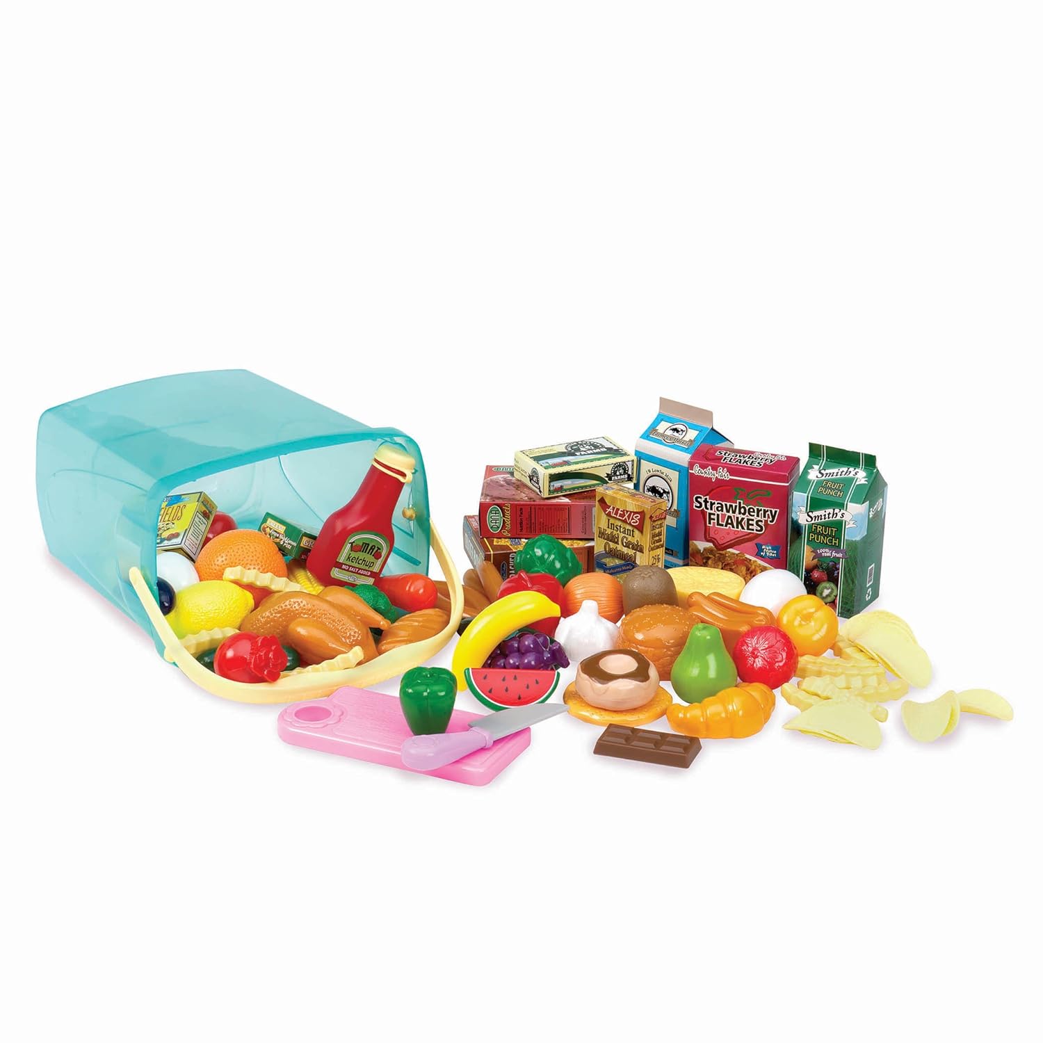 Play Circle by Battat – Pantry in a Bucket – 79-piece Pretend Food Playset with Storage Bin – Kitchen Toys and Plastic Play-Food for Toddlers Age 3 Years and Up