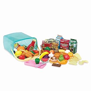 Play Circle by Battat – Pantry in a Bucket – 79-piece Pretend Food Playset with Storage Bin – Kitchen Toys and Plastic Play-Food for Toddlers Age 3 Years and Up