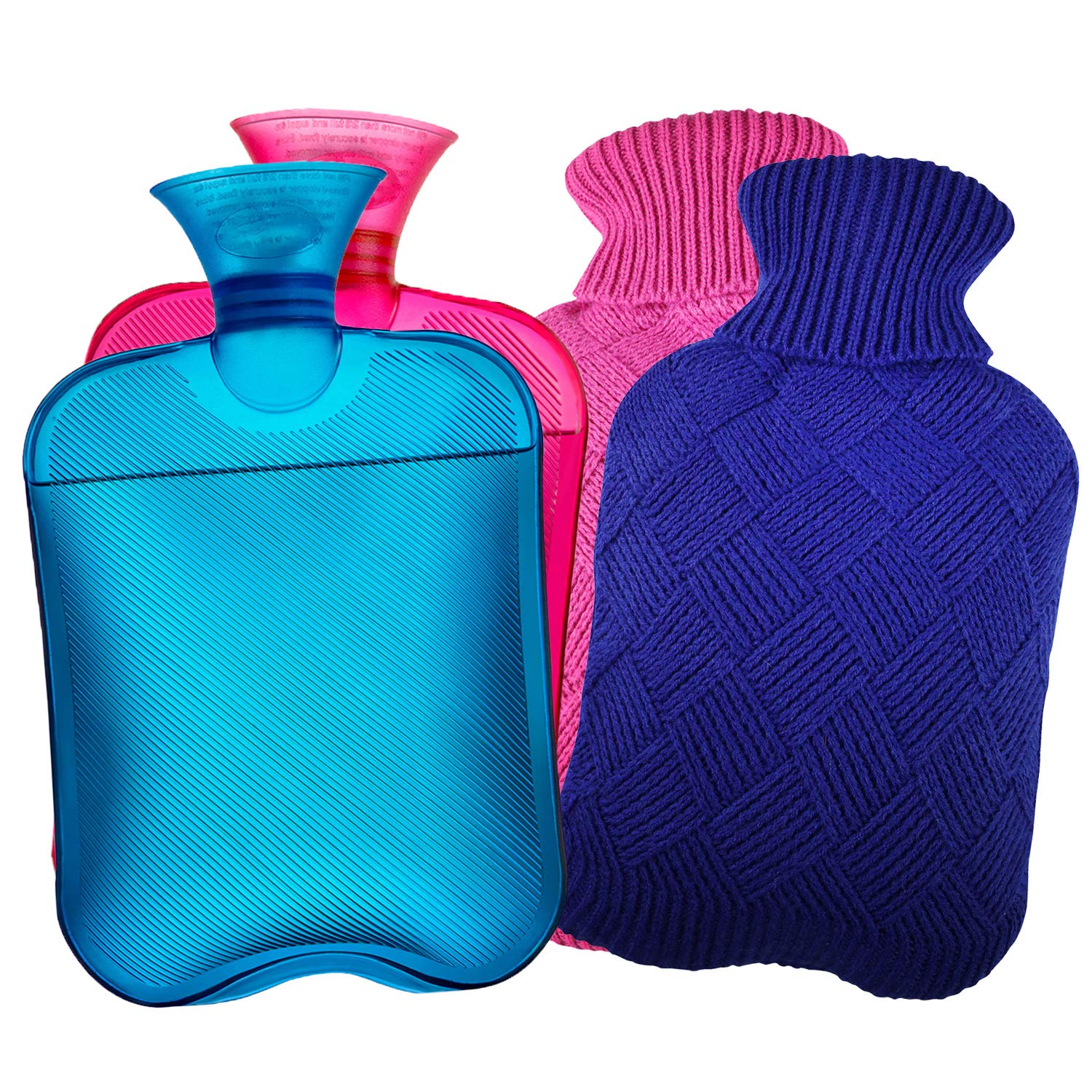 AZMED Hot Water Bottle with Cover, 2-Liter Natural Warm Compress and Heating Pad for Cramps and Back Pain, 2-Pack